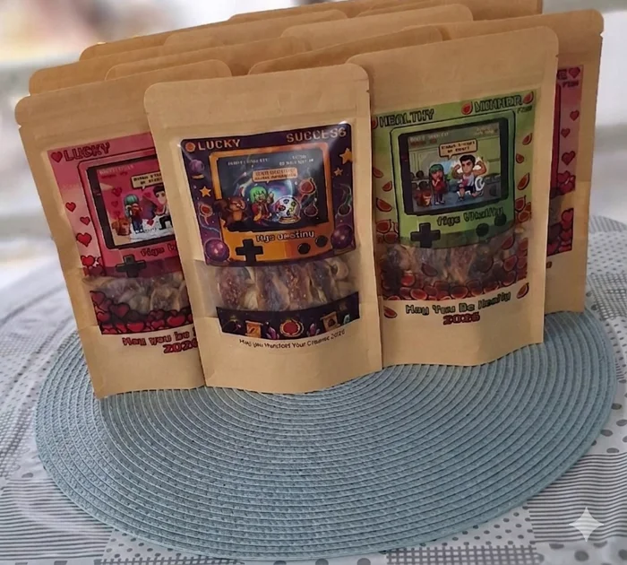 Lucky Success, Lucky Love and Healthy Winner dried fig pouches together