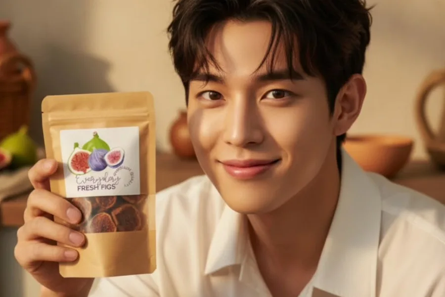 Smiling man holding a pouch of Everyday Fresh Figs dried figs